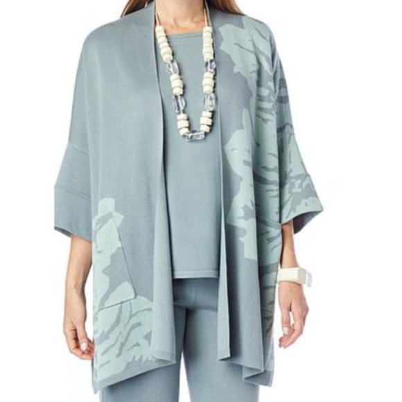 MarlaWynne Jacquard Knit Drama Topper 778-644 Sea Mist Combo Size 1X - Picture 1 of 6